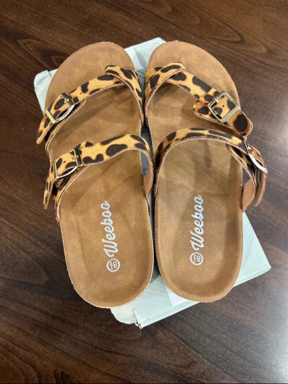 Weeboo Leopard Print Double-Strap Slide Sandals - Tan/Brown
